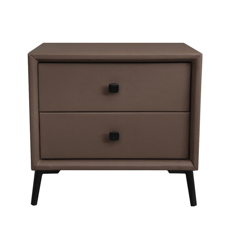 Leather Top Nightstand with 4 Legs Glam Night Table with Drawer Coffee Clearhalo 'Bedroom Furniture' 'furn' 'furn_night_stand' 'Furniture' 'night_stand' 'Nightstands' 5489778