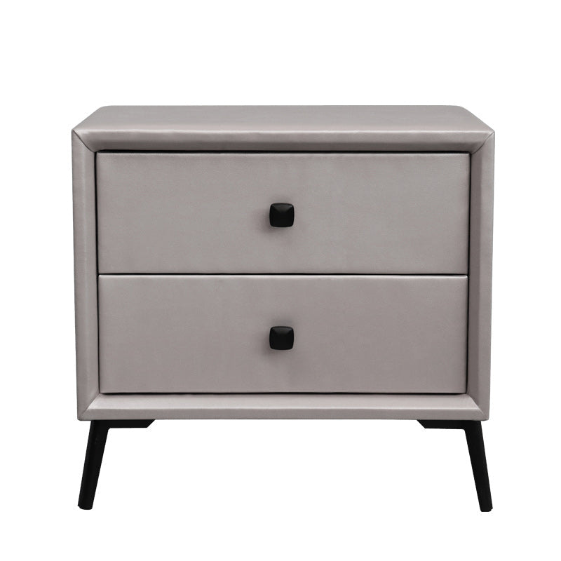 Leather Top Nightstand with 4 Legs Glam Night Table with Drawer Silver Gray Clearhalo 'Bedroom Furniture' 'furn' 'furn_night_stand' 'Furniture' 'night_stand' 'Nightstands' 5489779