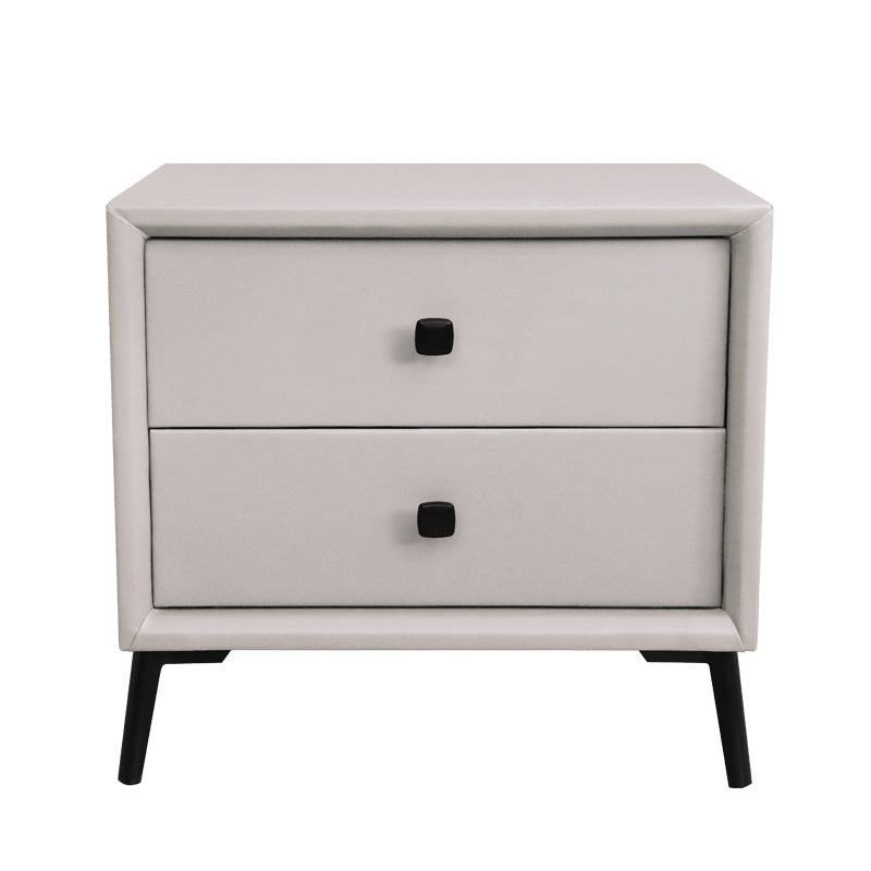 Leather Top Nightstand with 4 Legs Glam Night Table with Drawer Off-White Clearhalo 'Bedroom Furniture' 'furn' 'furn_night_stand' 'Furniture' 'night_stand' 'Nightstands' 5489781