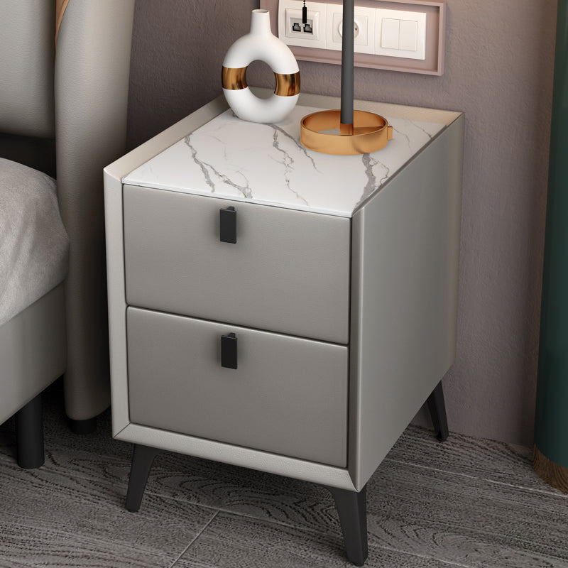 Moderno comodino alto 20 pollici in fiamme 2-cassetto in pietra in pietra imitazione tavolo da notte in legno