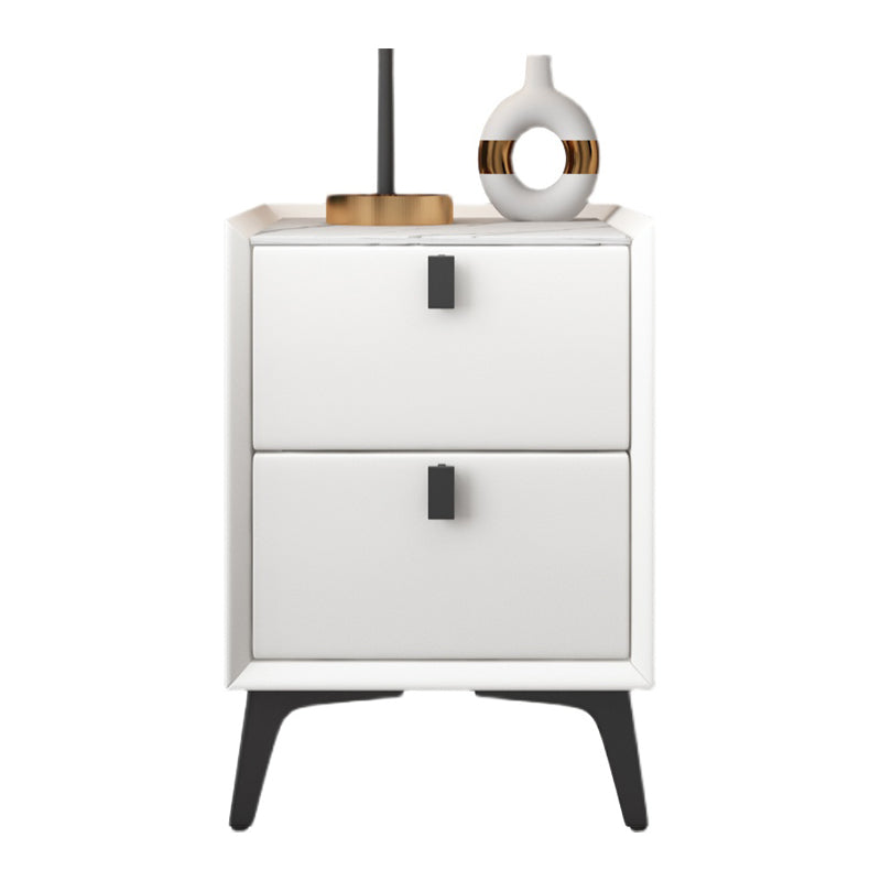 Moderno comodino alto 20 pollici in fiamme 2-cassetto in pietra in pietra imitazione tavolo da notte in legno