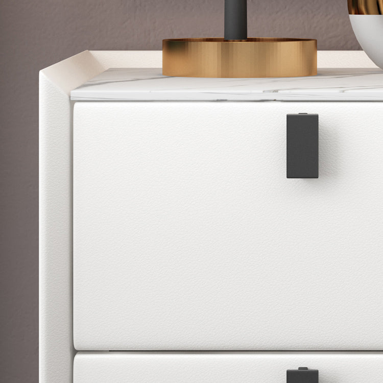 Moderno comodino alto 20 pollici in fiamme 2-cassetto in pietra in pietra imitazione tavolo da notte in legno