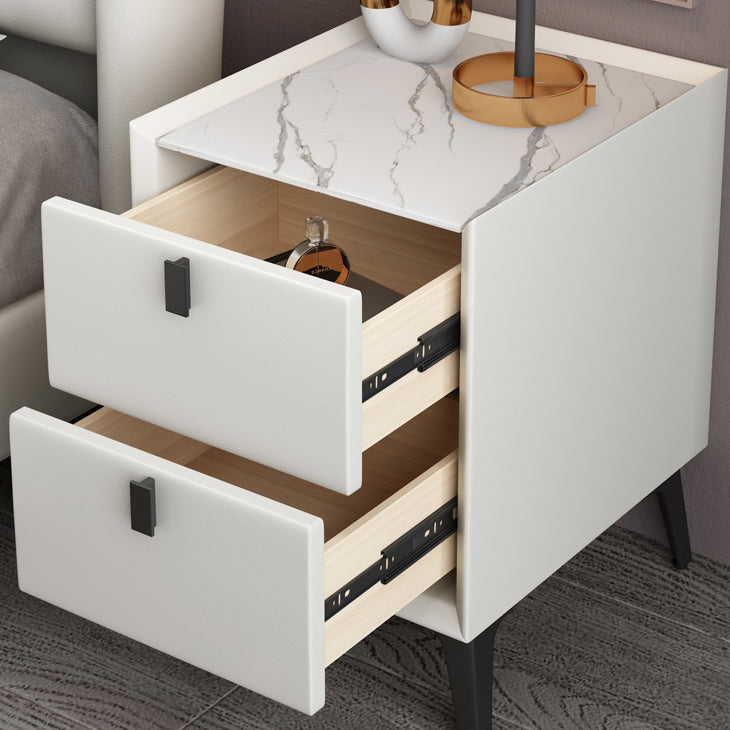 Moderno comodino alto 20 pollici in fiamme 2-cassetto in pietra in pietra imitazione tavolo da notte in legno