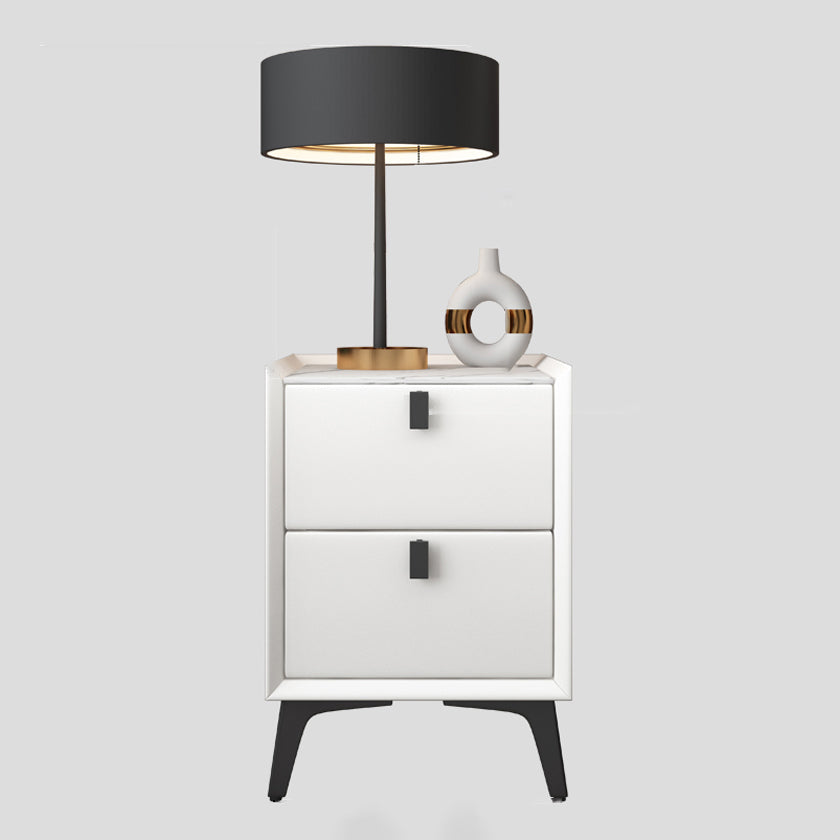 Moderno comodino alto 20 pollici in fiamme 2-cassetto in pietra in pietra imitazione tavolo da notte in legno