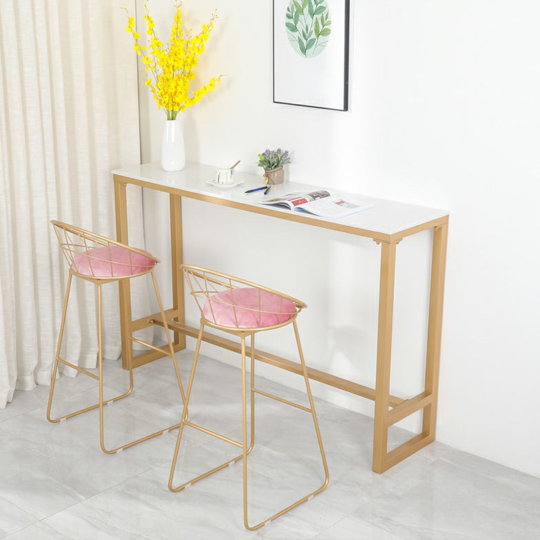 Stone Bar Dining Table Glam Style Rectangle Bar Table with Trestle for Dining Room 63"L x 15.7"W x 39.4"H Without Chairs Clearhalo 'Bar Furniture' 'Bar Tables' 'bar_tables' 'furn' 'furn_bar_tables' 'Furniture' 'Kitchen & Dining Furniture' 5490039