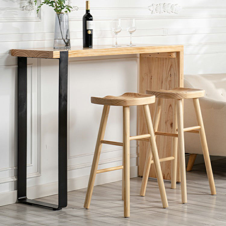 Table de bar rectangulaire avec plateau en bois de pin, table de bistro moderne avec double piédestal