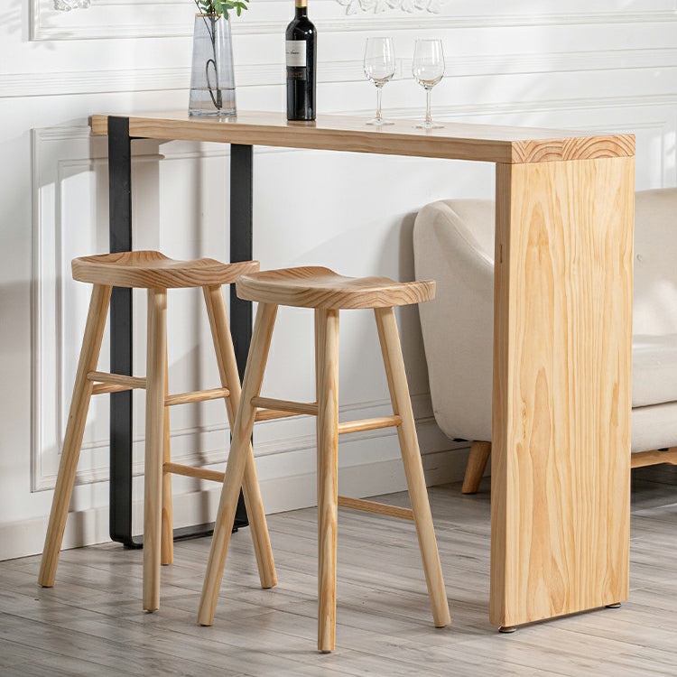 Table de bar rectangulaire avec plateau en bois de pin, table de bistro moderne avec double piédestal