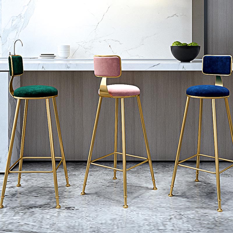Glam Metal Barstool Velvet Gold Furniture in Matte Finish for Indoor Clearhalo 'Bar Furniture' 'Bar Stools' 'bar_stools' 'furn' 'furn_bar_stools' 'Furniture' 'Kitchen & Dining Furniture' 5490341