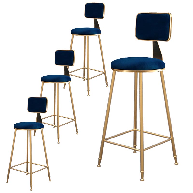 Glam Metal Barstool Velvet Gold Furniture in Matte Finish for Indoor Blue 4 Piece Set Bar Stool(30"H) Clearhalo 'Bar Furniture' 'Bar Stools' 'bar_stools' 'furn' 'furn_bar_stools' 'Furniture' 'Kitchen & Dining Furniture' 5490356