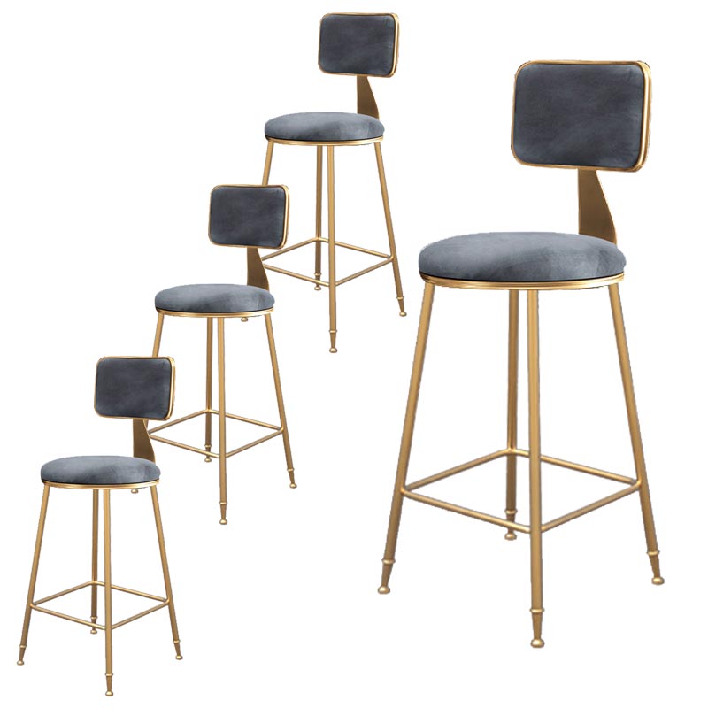 Glam Metal Barstool Velvet Gold Furniture in Matte Finish for Indoor Grey 4 Piece Set Counter Stool(26"H) Clearhalo 'Bar Furniture' 'Bar Stools' 'bar_stools' 'furn' 'furn_bar_stools' 'Furniture' 'Kitchen & Dining Furniture' 5490371
