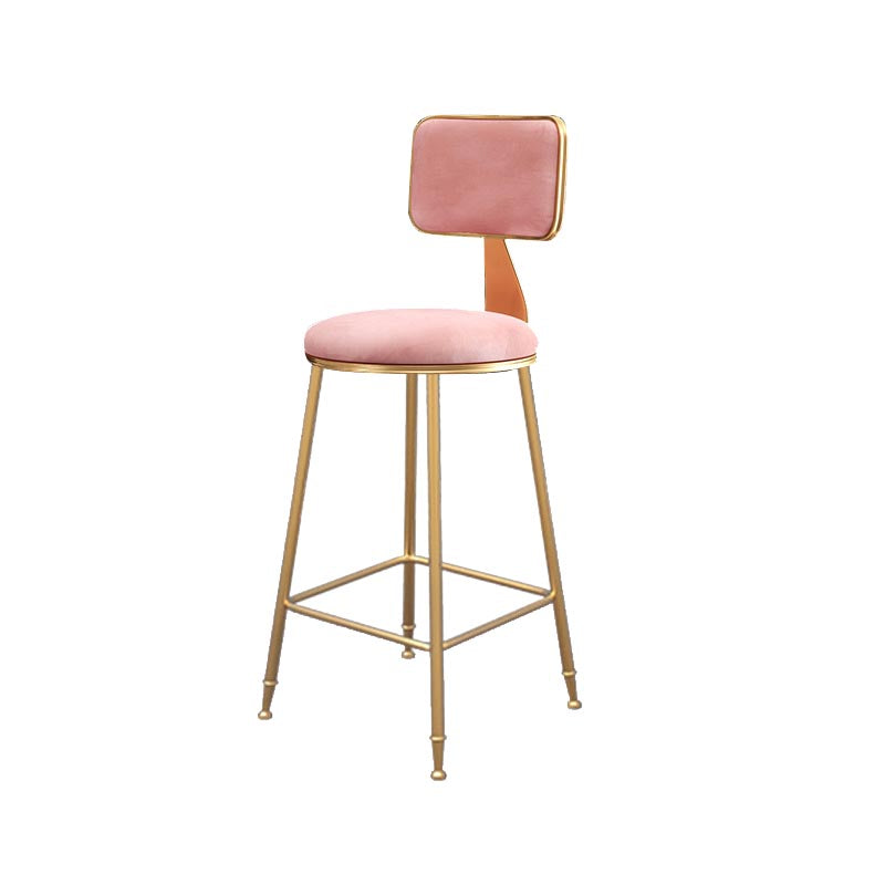 Glam Metal Barstool Velvet Gold Furniture in Matte Finish for Indoor Pink 1 Piece Counter Stool(26"H) Clearhalo 'Bar Furniture' 'Bar Stools' 'bar_stools' 'furn' 'furn_bar_stools' 'Furniture' 'Kitchen & Dining Furniture' 5490379