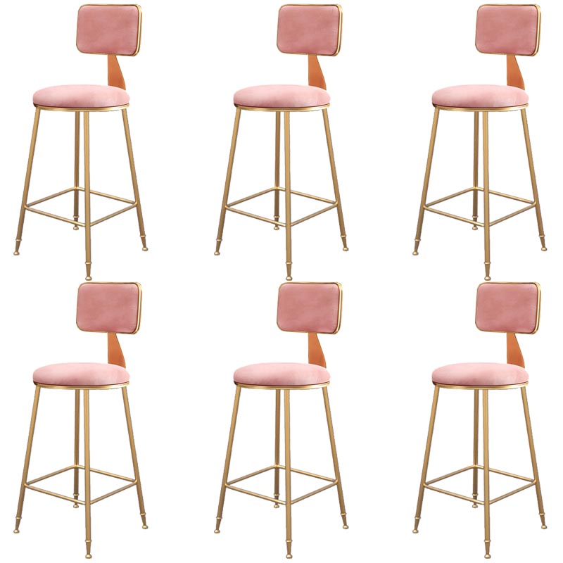 Glam Metal Barstool Velvet Gold Furniture in Matte Finish for Indoor Pink 6 Piece Set Counter Stool(26"H) Clearhalo 'Bar Furniture' 'Bar Stools' 'bar_stools' 'furn' 'furn_bar_stools' 'Furniture' 'Kitchen & Dining Furniture' 5490382