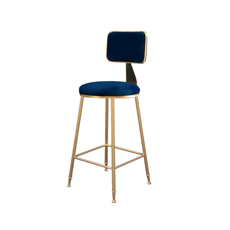 Glam Metal Barstool Velvet Gold Furniture in Matte Finish for Indoor Blue 1 Piece Counter Stool(26"H) Clearhalo 'Bar Furniture' 'Bar Stools' 'bar_stools' 'furn' 'furn_bar_stools' 'Furniture' 'Kitchen & Dining Furniture' 5490384