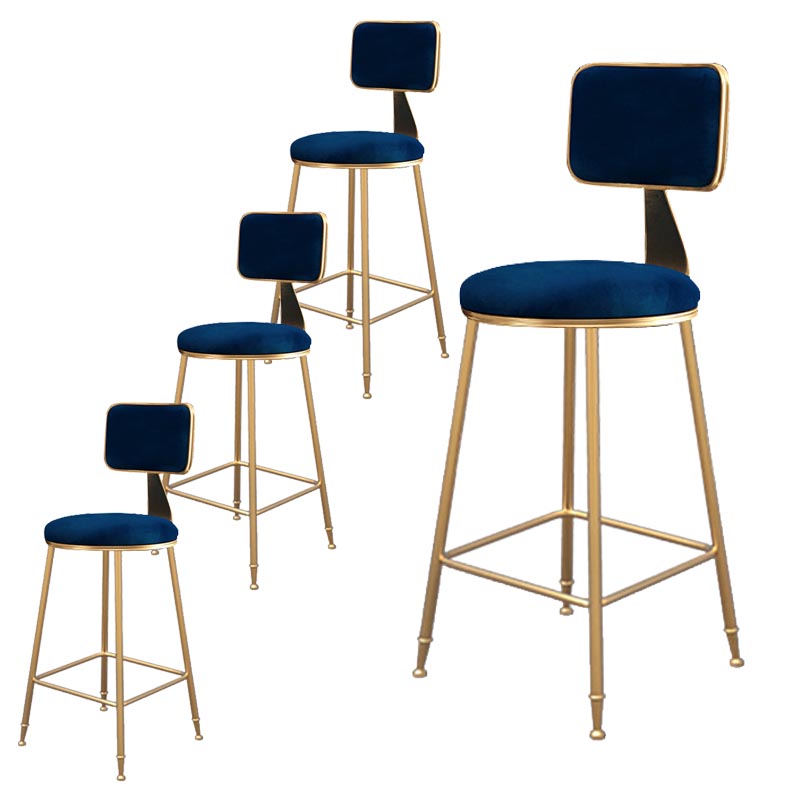 Glam Metal Barstool Velvet Gold Furniture in Matte Finish for Indoor Blue 4 Piece Set Counter Stool(26"H) Clearhalo 'Bar Furniture' 'Bar Stools' 'bar_stools' 'furn' 'furn_bar_stools' 'Furniture' 'Kitchen & Dining Furniture' 5490386