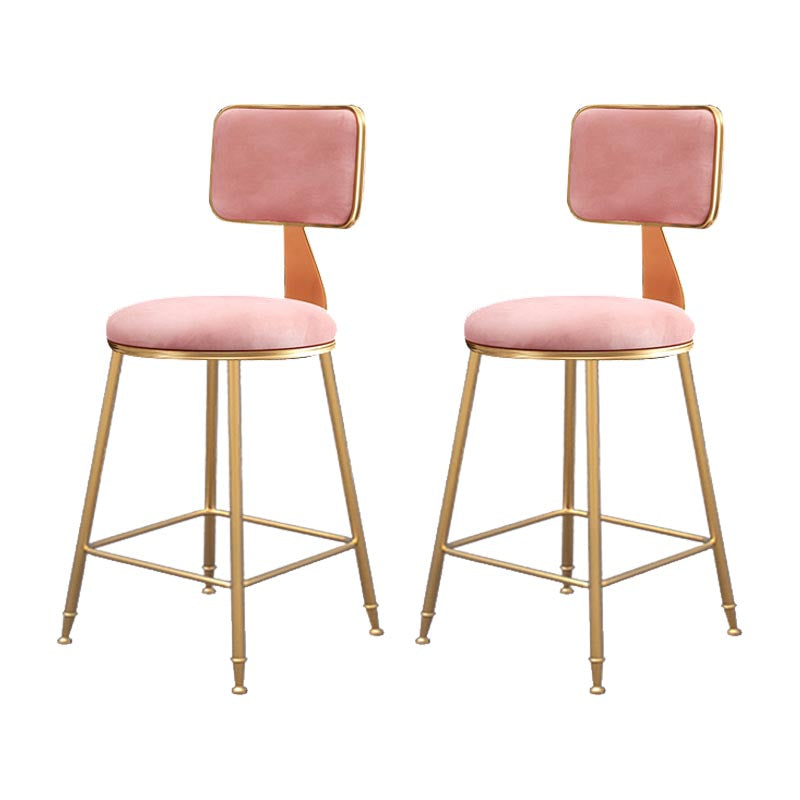 Glam Metal Barstool Velvet Gold Furniture in Matte Finish for Indoor Pink 2 Piece Set Short Stool(18"H) Clearhalo 'Bar Furniture' 'Bar Stools' 'bar_stools' 'furn' 'furn_bar_stools' 'Furniture' 'Kitchen & Dining Furniture' 5490410