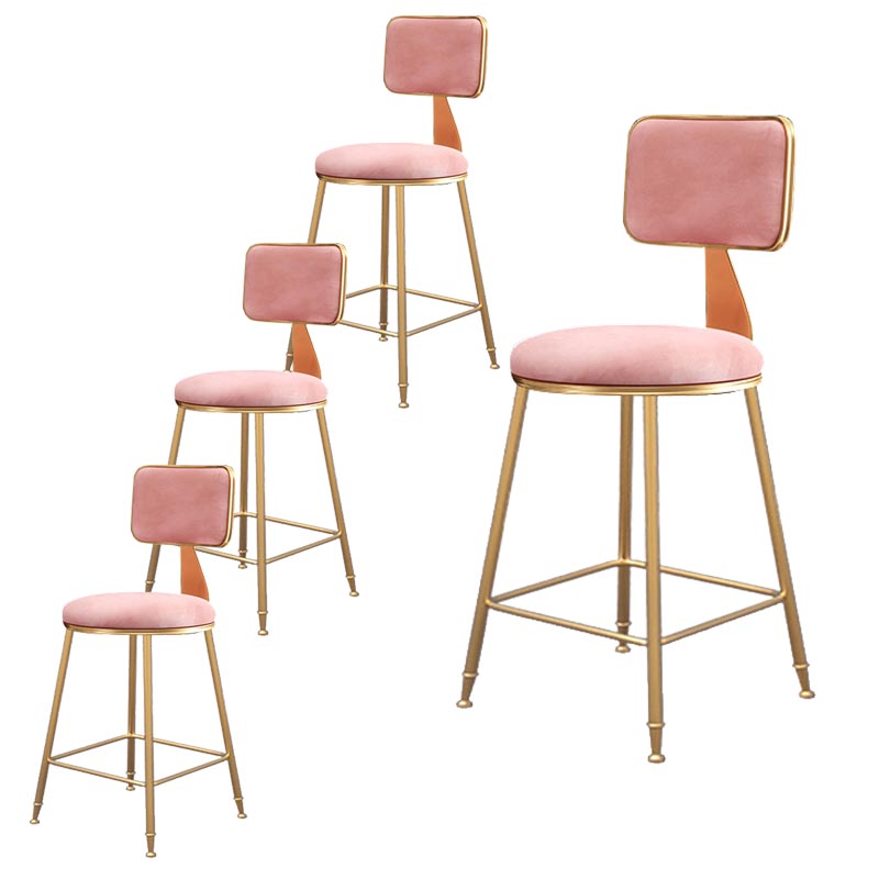 Glam Metal Barstool Velvet Gold Furniture in Matte Finish for Indoor Pink 4 Piece Set Short Stool(18"H) Clearhalo 'Bar Furniture' 'Bar Stools' 'bar_stools' 'furn' 'furn_bar_stools' 'Furniture' 'Kitchen & Dining Furniture' 5490411