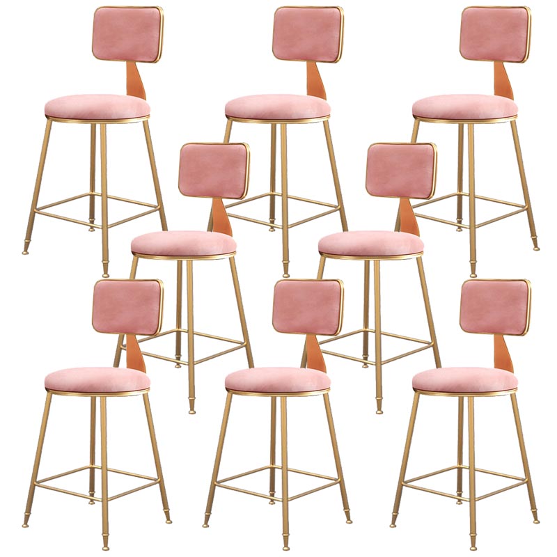 Glam Metal Barstool Velvet Gold Furniture in Matte Finish for Indoor Pink 8 Piece Set Short Stool(18"H) Clearhalo 'Bar Furniture' 'Bar Stools' 'bar_stools' 'furn' 'furn_bar_stools' 'Furniture' 'Kitchen & Dining Furniture' 5490413