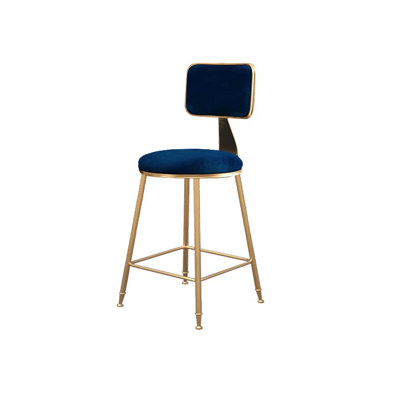 Glam Metal Barstool Velvet Gold Furniture in Matte Finish for Indoor Blue 1 Piece Short Stool(18"H) Clearhalo 'Bar Furniture' 'Bar Stools' 'bar_stools' 'furn' 'furn_bar_stools' 'Furniture' 'Kitchen & Dining Furniture' 5490414