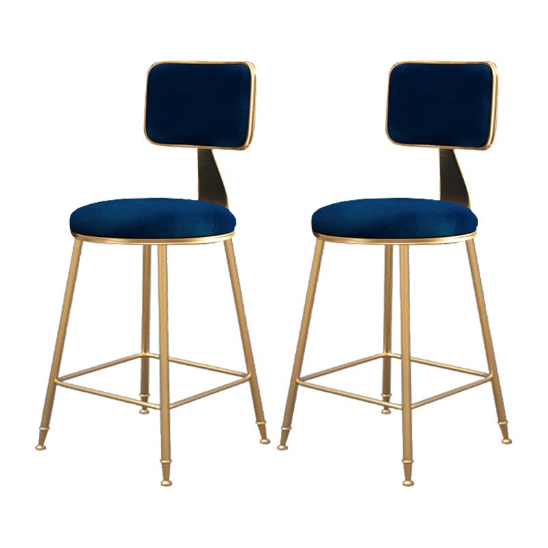 Glam Metal Barstool Velvet Gold Furniture in Matte Finish for Indoor Blue 2 Piece Set Short Stool(18"H) Clearhalo 'Bar Furniture' 'Bar Stools' 'bar_stools' 'furn' 'furn_bar_stools' 'Furniture' 'Kitchen & Dining Furniture' 5490415
