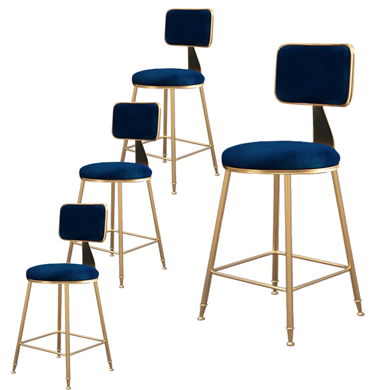 Glam Metal Barstool Velvet Gold Furniture in Matte Finish for Indoor Blue 4 Piece Set Short Stool(18"H) Clearhalo 'Bar Furniture' 'Bar Stools' 'bar_stools' 'furn' 'furn_bar_stools' 'Furniture' 'Kitchen & Dining Furniture' 5490416