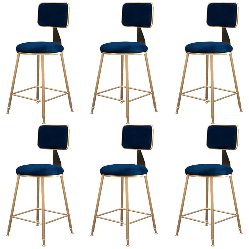 Glam Metal Barstool Velvet Gold Furniture in Matte Finish for Indoor Blue 6 Piece Set Short Stool(18"H) Clearhalo 'Bar Furniture' 'Bar Stools' 'bar_stools' 'furn' 'furn_bar_stools' 'Furniture' 'Kitchen & Dining Furniture' 5490417