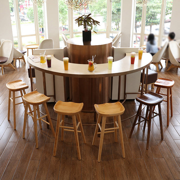 Modern Backless Footrest Stool Contoured Pine Solid Wood Bar Stool