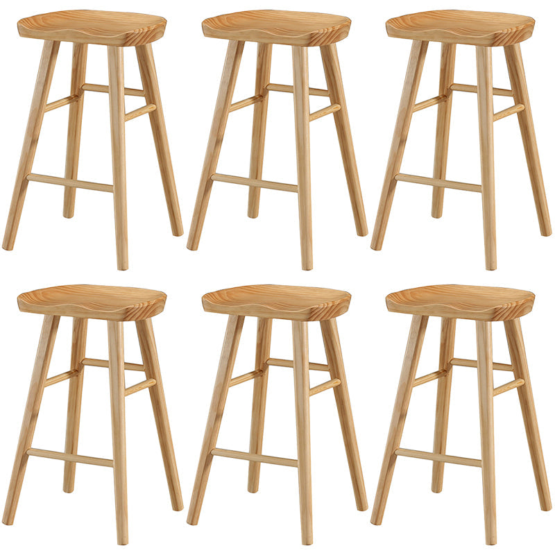 Modern Backless Footrest Stool Contoured Pine Solid Wood Bar Stool