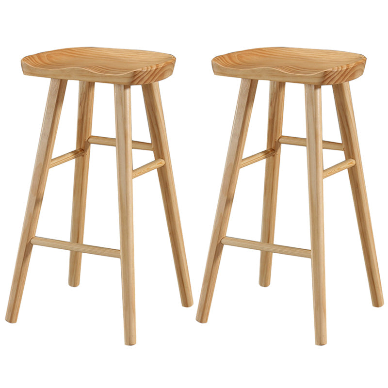 Modern Backless Footrest Stool Contoured Pine Solid Wood Bar Stool
