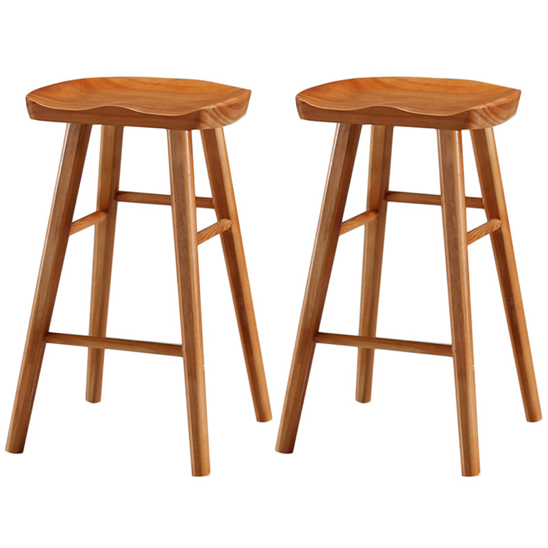 Modern Backless Footrest Stool Contoured Pine Solid Wood Bar Stool