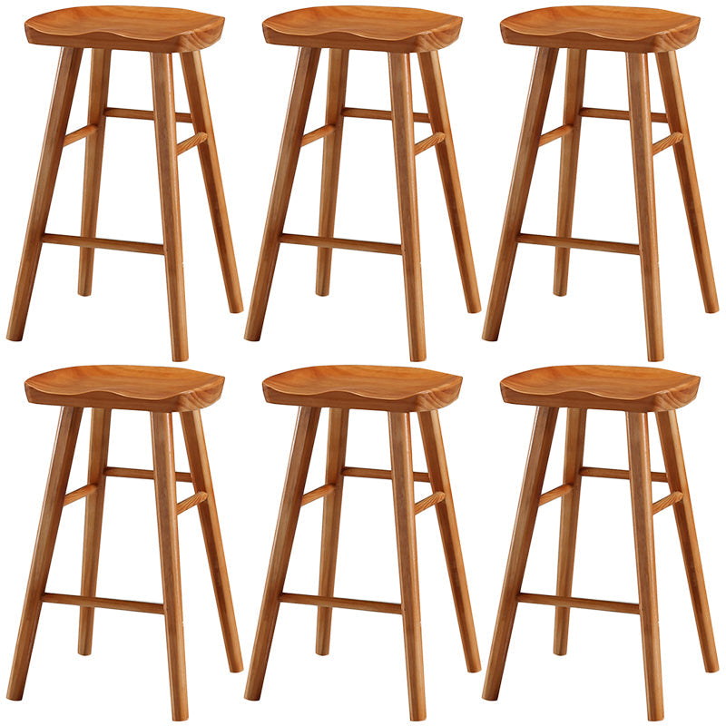 Modern Backless Footrest Stool Contoured Pine Solid Wood Bar Stool