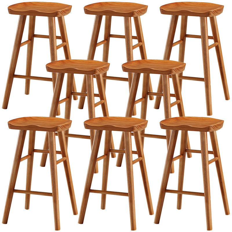 Modern Backless Footrest Stool Contoured Pine Solid Wood Bar Stool