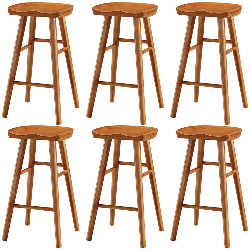 Modern Backless Footrest Stool Contoured Pine Solid Wood Bar Stool