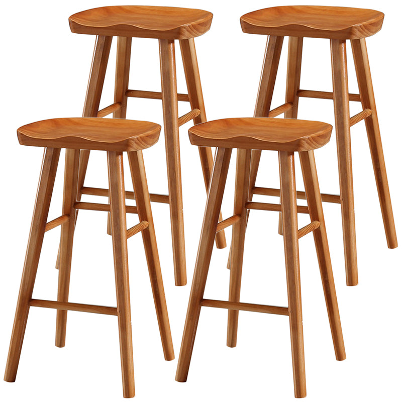 Modern Backless Footrest Stool Contoured Pine Solid Wood Bar Stool