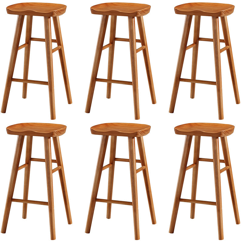 Modern Backless Footrest Stool Contoured Pine Solid Wood Bar Stool
