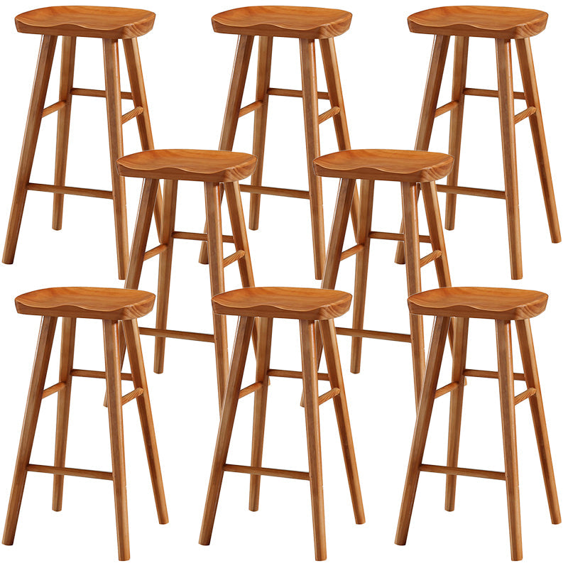 Modern Backless Footrest Stool Contoured Pine Solid Wood Bar Stool