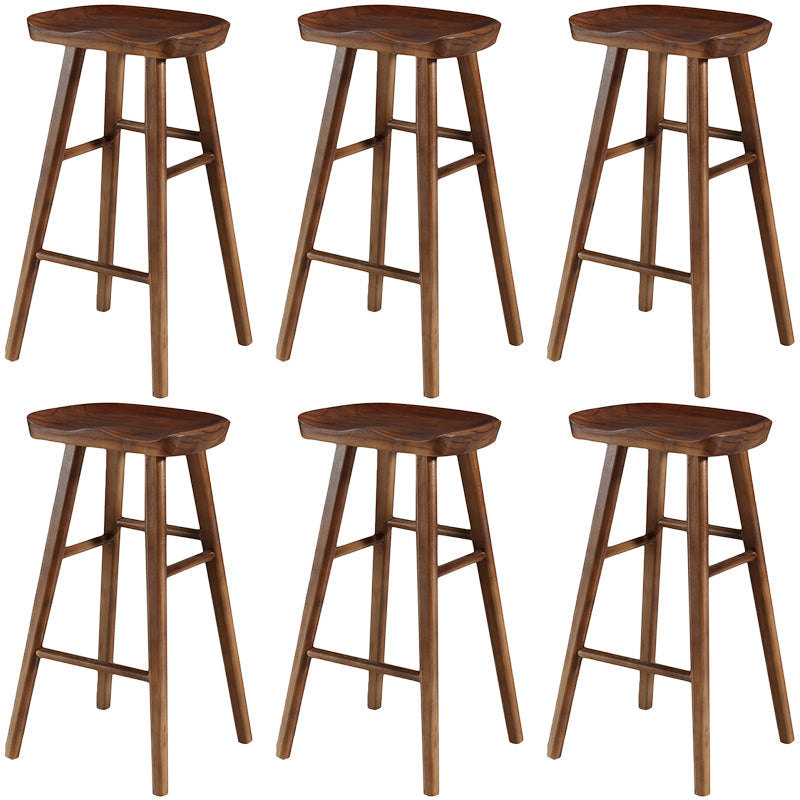Modern Backless Footrest Stool Contoured Pine Solid Wood Bar Stool