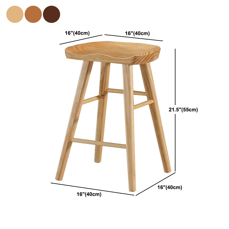 Modern Backless Footrest Stool Contoured Pine Solid Wood Bar Stool