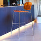 Taburete de mostrador con base plateada moderno, reposapiés acrílico rectangular, taburete de altura