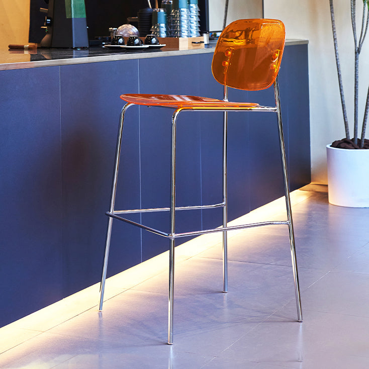 Taburete de mostrador con base plateada moderno, reposapiés acrílico rectangular, taburete de altura