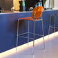 Taburete de mostrador con base plateada moderno, reposapiés acrílico rectangular, taburete de altura