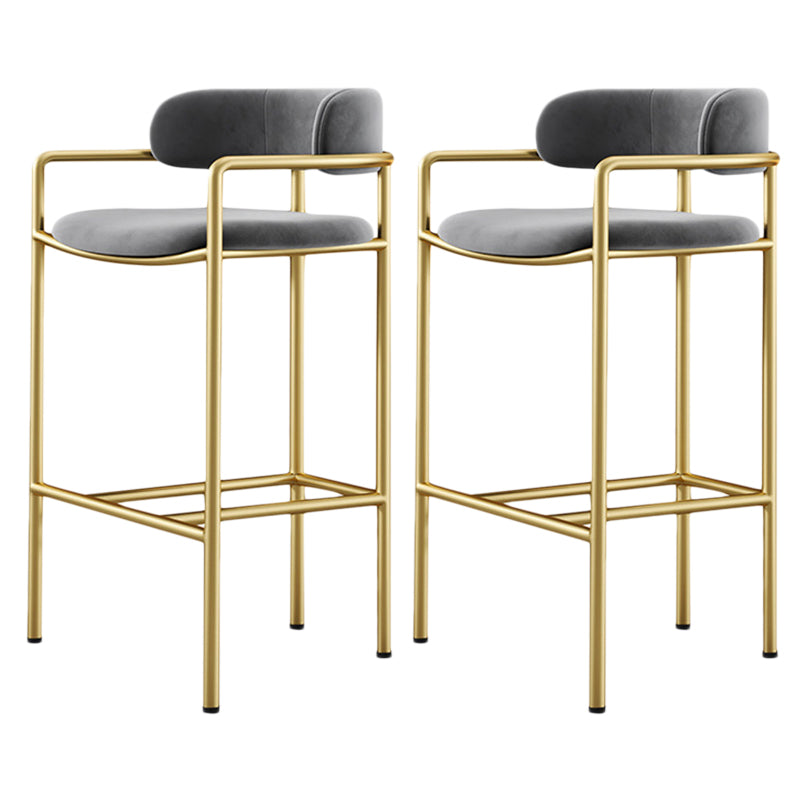 Glam Counter Height Stool Armed Upholstered Bar Stools with Metal Base Grey 2 Piece Set Clearhalo 'Bar Furniture' 'Bar Stools' 'bar_stools' 'furn' 'furn_bar_stools' 'Furniture' 'Kitchen & Dining Furniture' 5490644