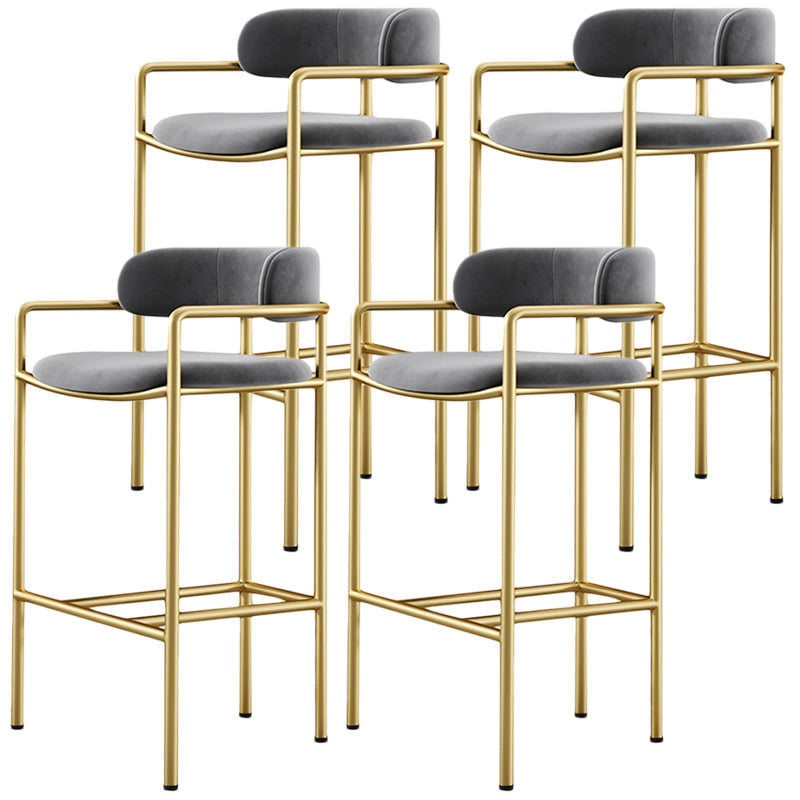 Glam Counter Height Stool Armed Upholstered Bar Stools with Metal Base Grey 4 Piece Set Clearhalo 'Bar Furniture' 'Bar Stools' 'bar_stools' 'furn' 'furn_bar_stools' 'Furniture' 'Kitchen & Dining Furniture' 5490645
