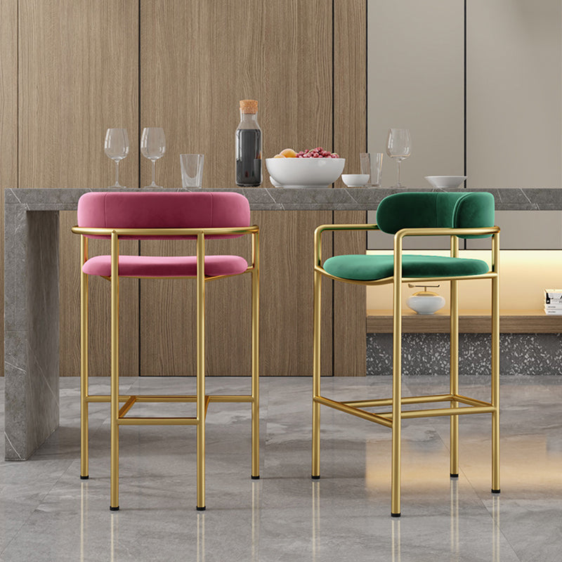 Glam Counter Height Stool Armed Upholstered Bar Stools with Metal Base Clearhalo 'Bar Furniture' 'Bar Stools' 'bar_stools' 'furn' 'furn_bar_stools' 'Furniture' 'Kitchen & Dining Furniture' 5490648