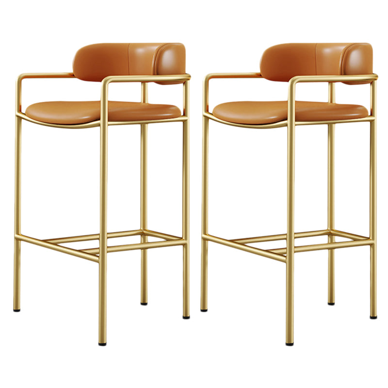 Glam Counter Height Stool Armed Upholstered Bar Stools with Metal Base Orange 2 Piece Set Clearhalo 'Bar Furniture' 'Bar Stools' 'bar_stools' 'furn' 'furn_bar_stools' 'Furniture' 'Kitchen & Dining Furniture' 5490652