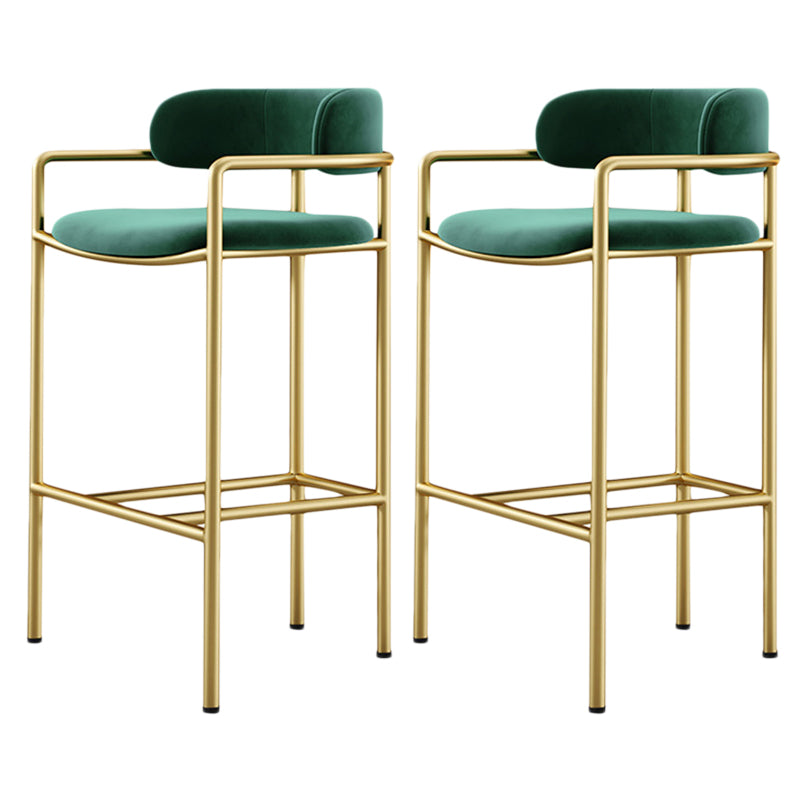 Glam Counter Height Stool Armed Upholstered Bar Stools with Metal Base Green 2 Piece Set Clearhalo 'Bar Furniture' 'Bar Stools' 'bar_stools' 'furn' 'furn_bar_stools' 'Furniture' 'Kitchen & Dining Furniture' 5490659