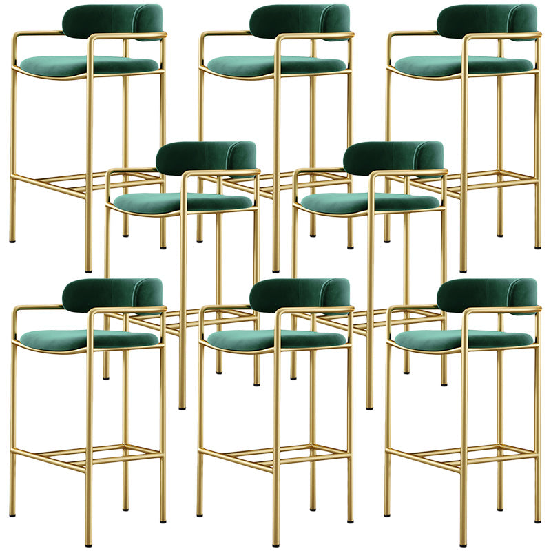 Glam Counter Height Stool Armed Upholstered Bar Stools with Metal Base Green 8 Piece Set Clearhalo 'Bar Furniture' 'Bar Stools' 'bar_stools' 'furn' 'furn_bar_stools' 'Furniture' 'Kitchen & Dining Furniture' 5490665