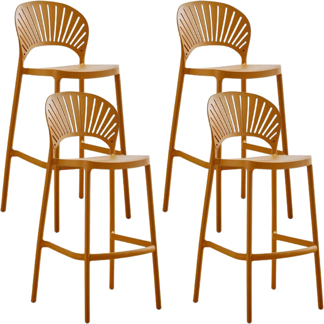 Modern Low Back Bar Stool Plastic Footrest Stackable Counter Stool Yellow 4 Piece Set Clearhalo 'Bar Furniture' 'Bar Stools' 'bar_stools' 'furn' 'furn_bar_stools' 'Furniture' 'Kitchen & Dining Furniture' 5490866