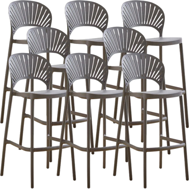 Modern Low Back Bar Stool Plastic Footrest Stackable Counter Stool Grey 8 Piece Set Clearhalo 'Bar Furniture' 'Bar Stools' 'bar_stools' 'furn' 'furn_bar_stools' 'Furniture' 'Kitchen & Dining Furniture' 5490878