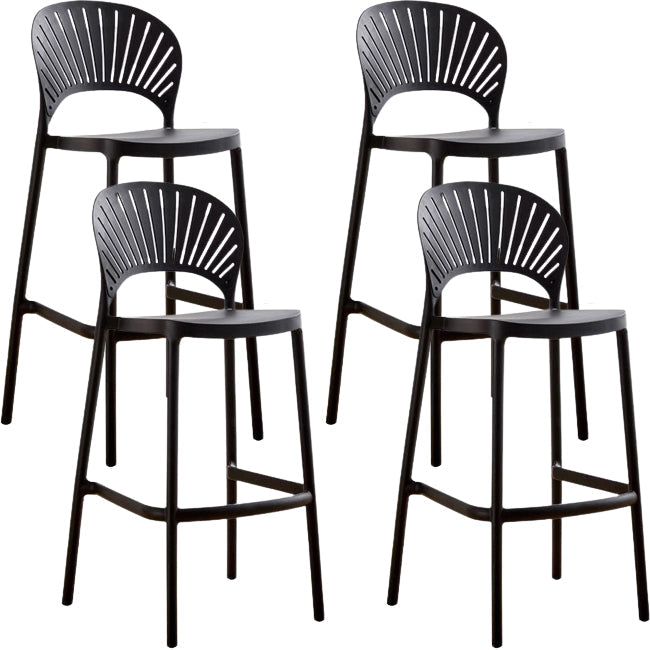 Modern Low Back Bar Stool Plastic Footrest Stackable Counter Stool Black 4 Piece Set Clearhalo 'Bar Furniture' 'Bar Stools' 'bar_stools' 'furn' 'furn_bar_stools' 'Furniture' 'Kitchen & Dining Furniture' 5490882