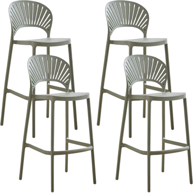 Modern Low Back Bar Stool Plastic Footrest Stackable Counter Stool Green 4 Piece Set Clearhalo 'Bar Furniture' 'Bar Stools' 'bar_stools' 'furn' 'furn_bar_stools' 'Furniture' 'Kitchen & Dining Furniture' 5490887